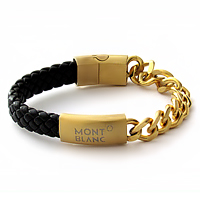 خرید پستی دستبند چرم و استیل طرح Mont Blanc اصل